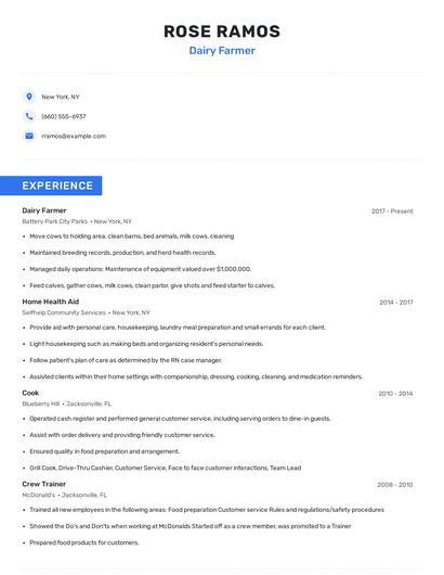 Dairy Farmer Resume
