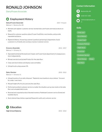 Dairy/Frozen Associate Resume