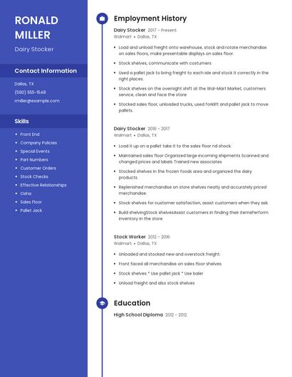 Dairy Stocker Resume