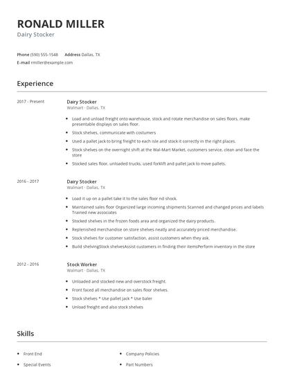 Dairy Stocker Resume