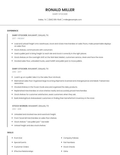 Dairy Stocker Resume