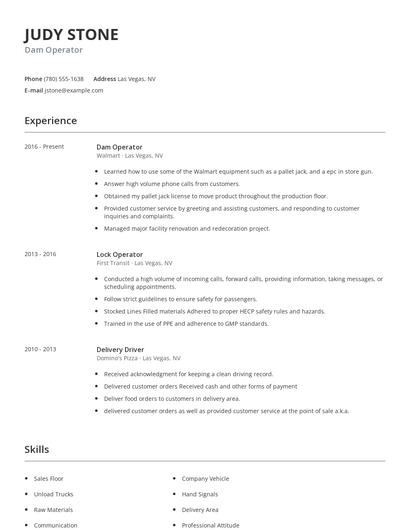 Dam Operator Resume