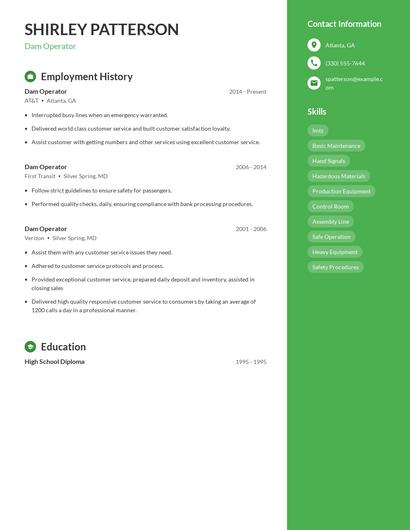 Dam Operator Resume