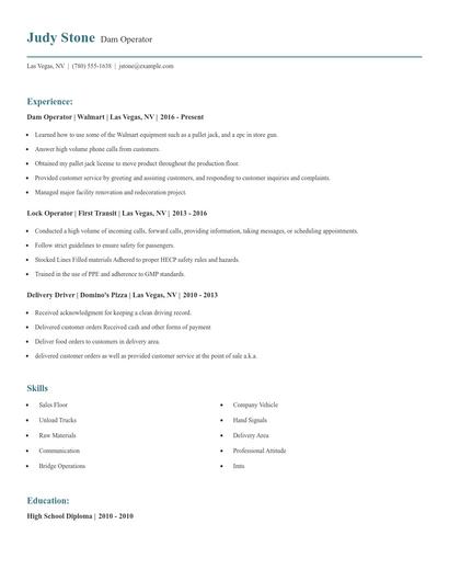 Dam Operator Resume