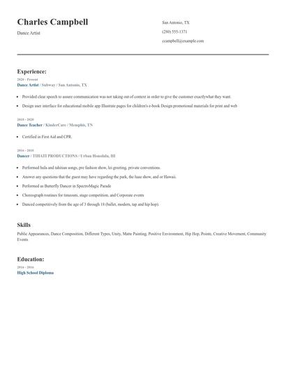 Dance Artist Resume