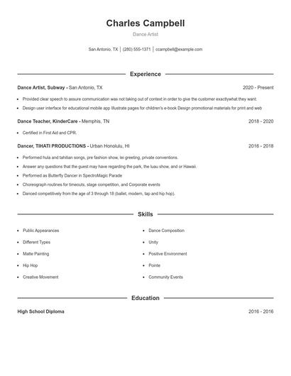 Dance Artist Resume