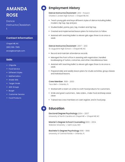 Dance Instructor/Assistant Resume