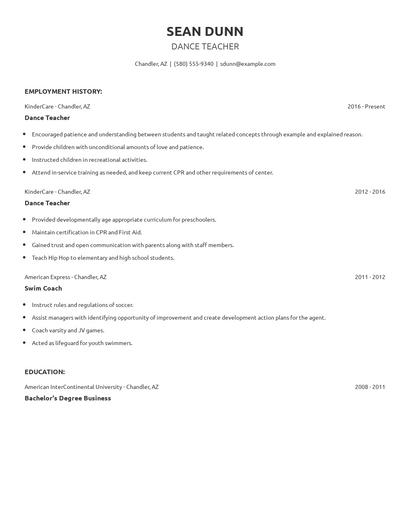 Dance Teacher Resume