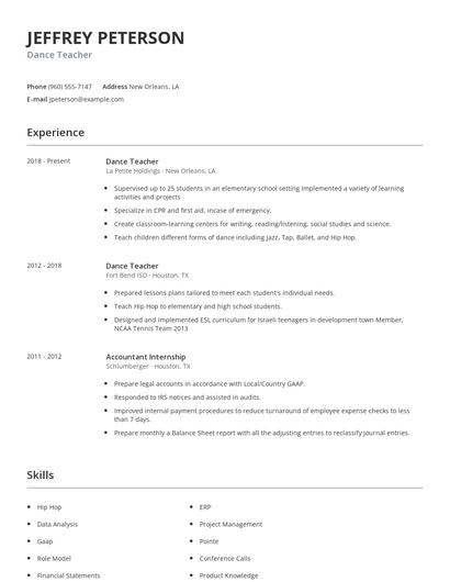 Dance Teacher Resume