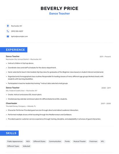 Dance Teacher Resume