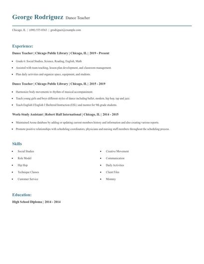 Dance Teacher Resume