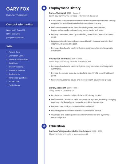 Dance Therapist Resume