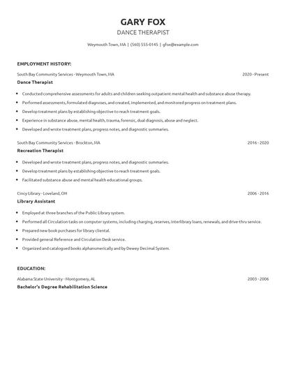 Dance Therapist Resume