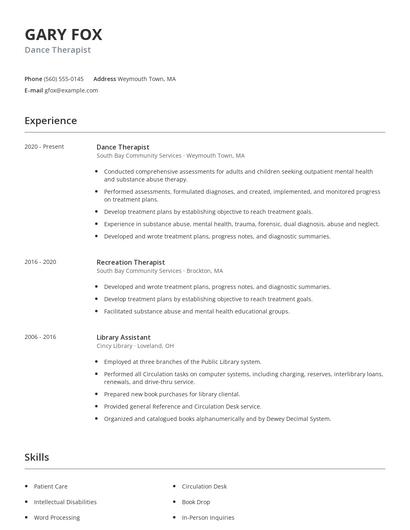 Dance Therapist Resume