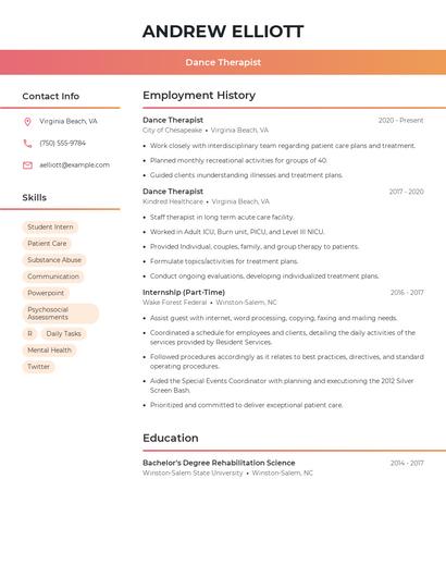 Dance Therapist Resume