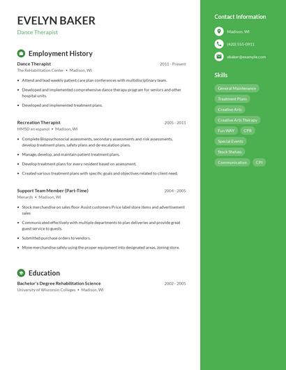 Dance Therapist Resume