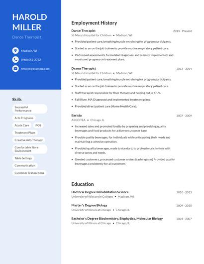 Dance Therapist Resume