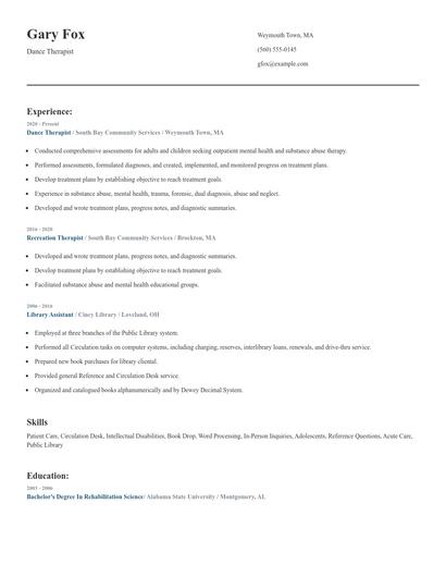 Dance Therapist Resume