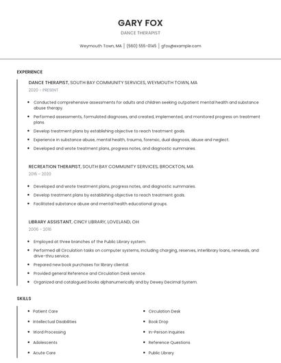 Dance Therapist Resume