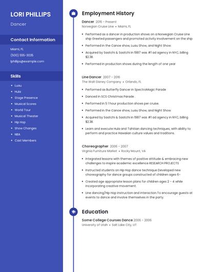 Dancer Resume