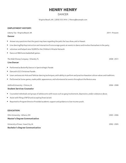 Dancer Resume