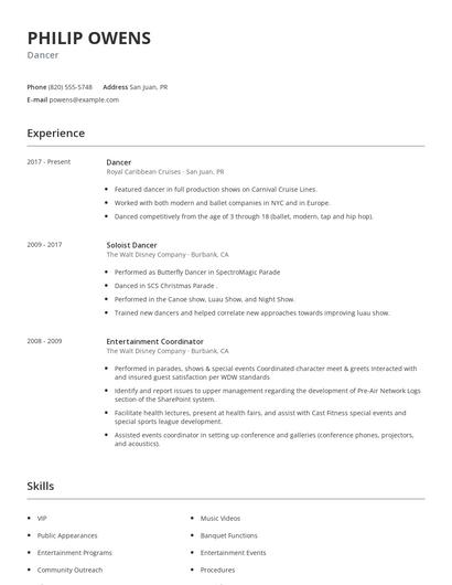 Dancer Resume