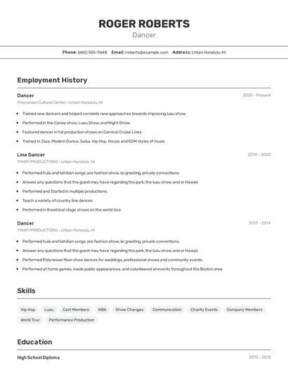 Dancer Resume