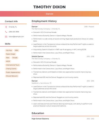 Dancer Resume