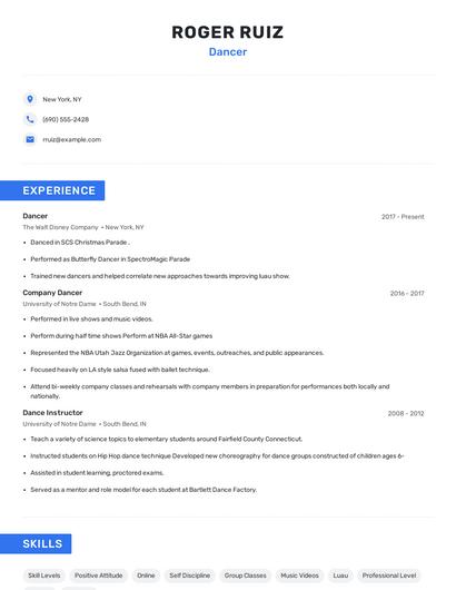 Dancer Resume