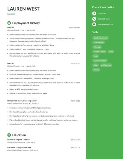 Dancer Resume