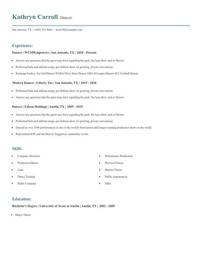 Dancer Resume