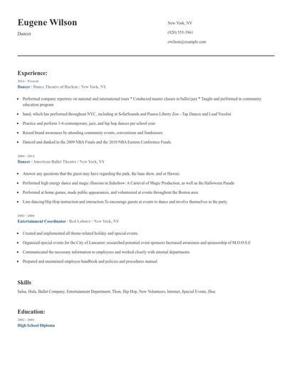 Dancer Resume