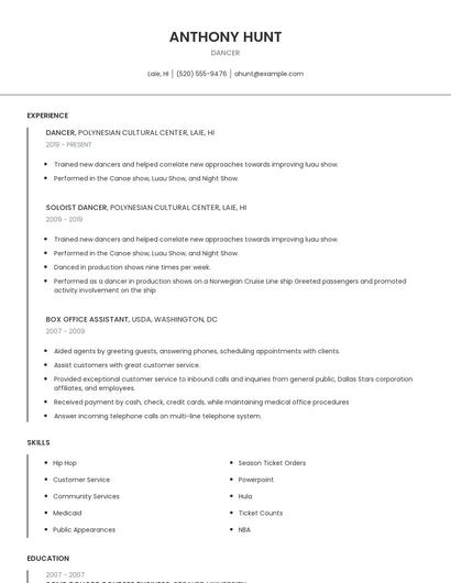 Dancer Resume