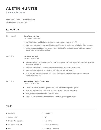 Data Administrator Resume