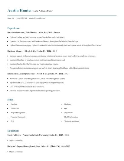 Data Administrator Resume