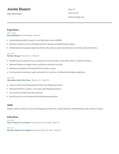 Data Administrator Resume