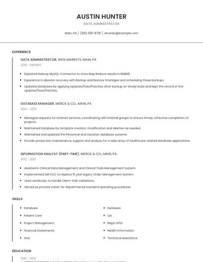 Data Administrator Resume