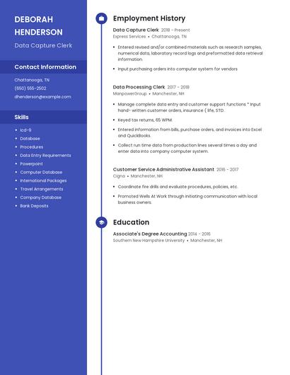 Data Capture Clerk Resume