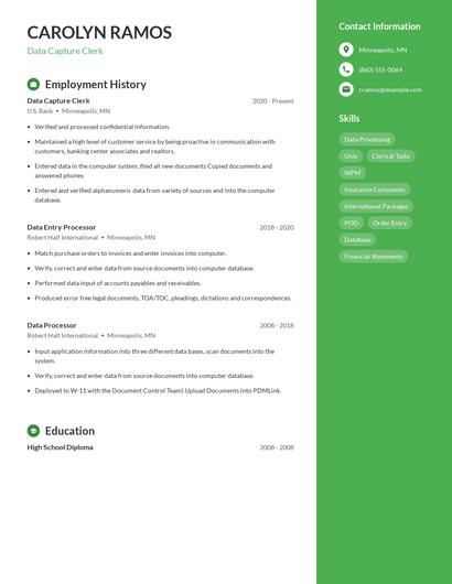 Data Capture Clerk Resume