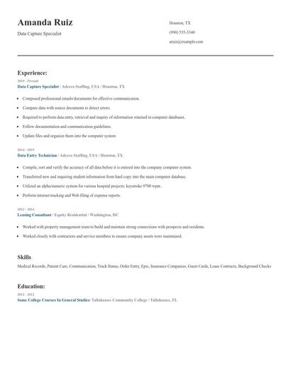Data Capture Specialist Resume