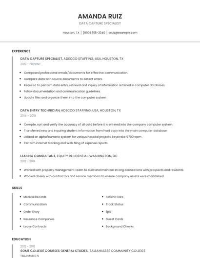 Data Capture Specialist Resume