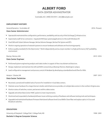 Data Center Administrator Resume