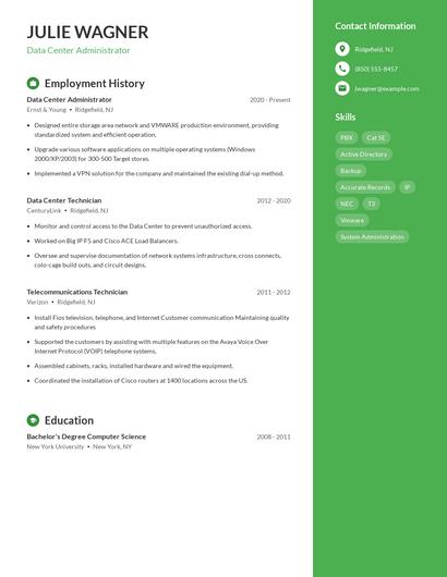 Data Center Administrator Resume
