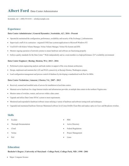 Data Center Administrator Resume