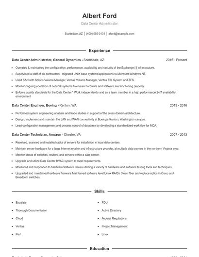 Data Center Administrator Resume