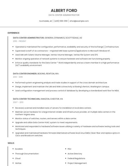 Data Center Administrator Resume