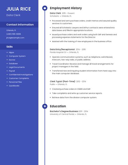 Data Clerk Resume