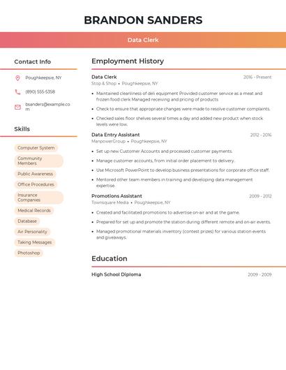 Data Clerk Resume