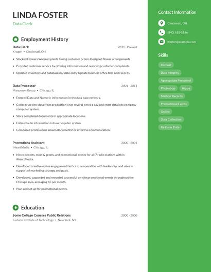 Data Clerk Resume