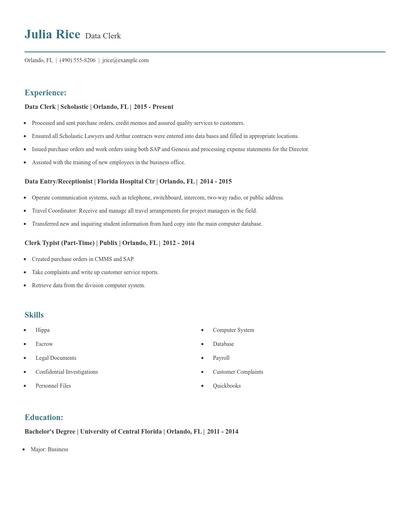 Data Clerk Resume
